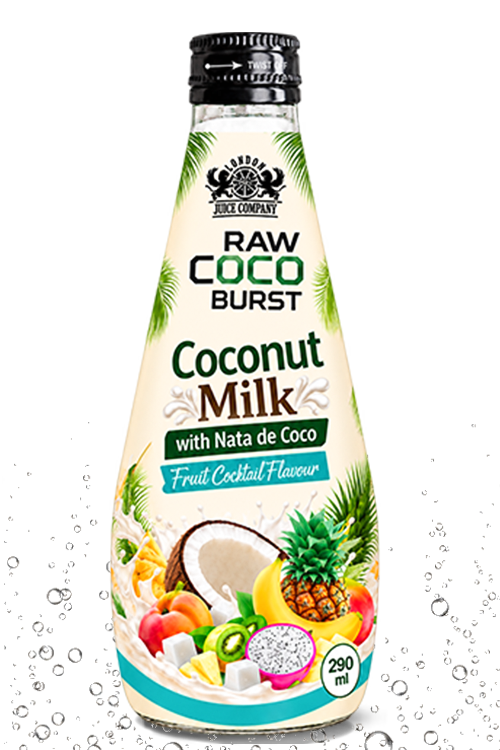 RAW COCO BURST 290ml coconut milk with nata de coco in fruit cocktail flavour.